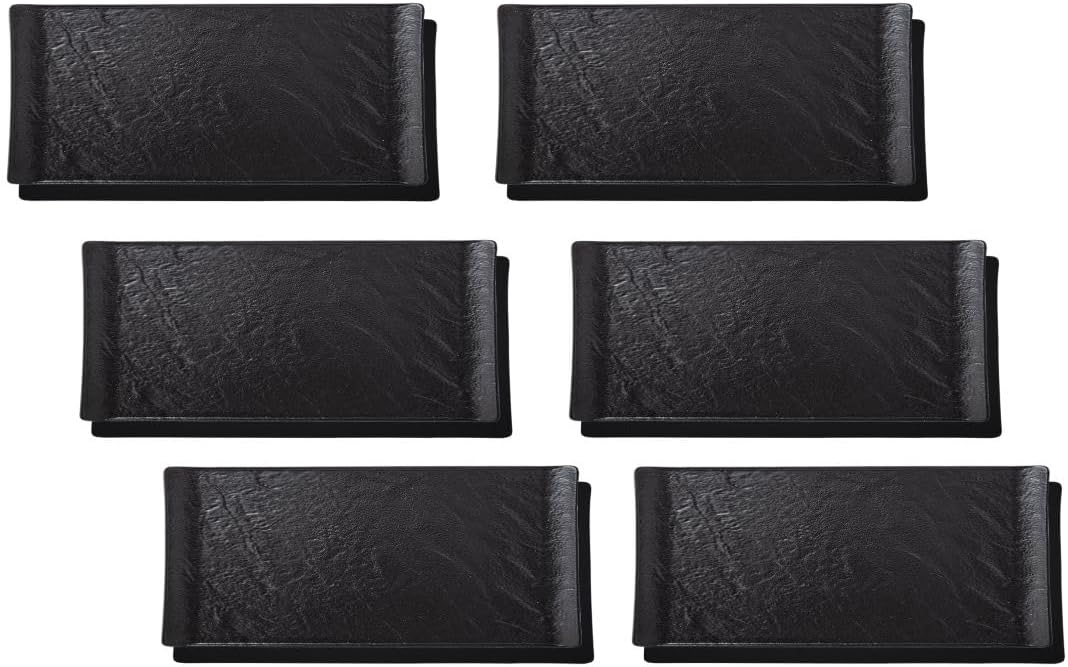Wilmax Servierplatte 15 × 8 cm 6er-Set Schwarz aus Porzellan