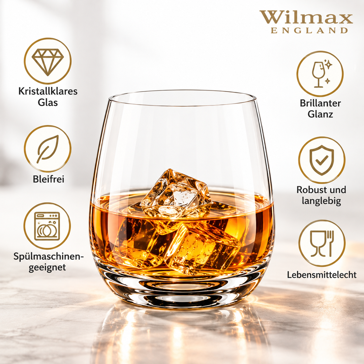 Wilmax Whiskyglas 400 ml 2er-Set Transparent aus Wilmax Crystalline-Serie