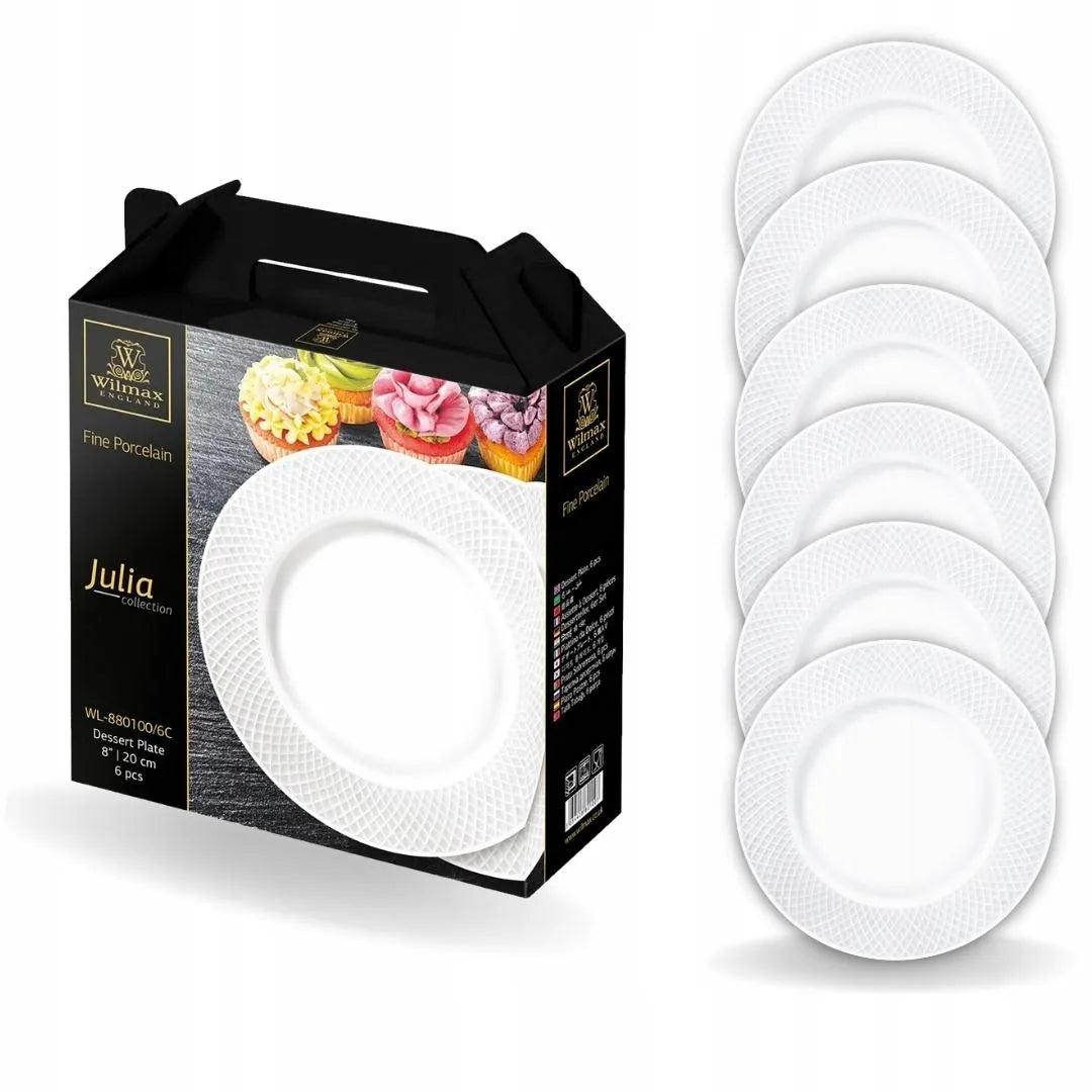 Wilmax Dessertteller 20 cm 6er-Set Weiß aus Porzellan