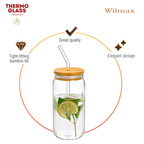 Wilmax Glasbecher 500 ml mit Deckel Trinkhalm WL-888610/A