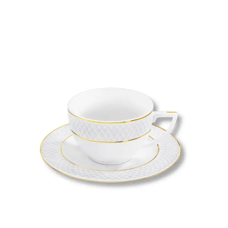 Wilmax Cappuccinotasse mit Untertasse 170 ml Weiß mit Golddekor aus Porzellan