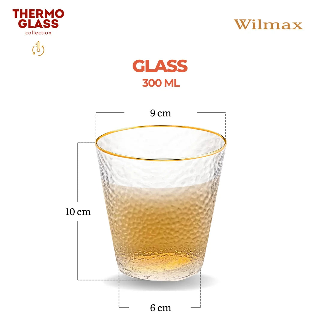 Wilmax Gehämmertes Glas  300 ml Transparent mit Goldrand aus Borosilikatglas