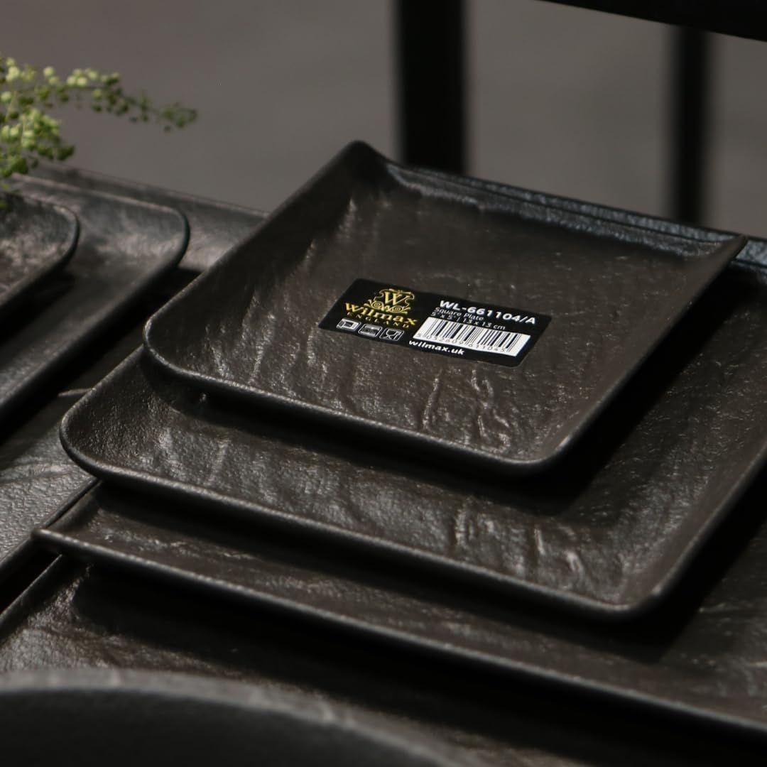Wilmax Quadratische Servierplatte 17 × 17 cm 6er-Set Schwarz aus Porzellan