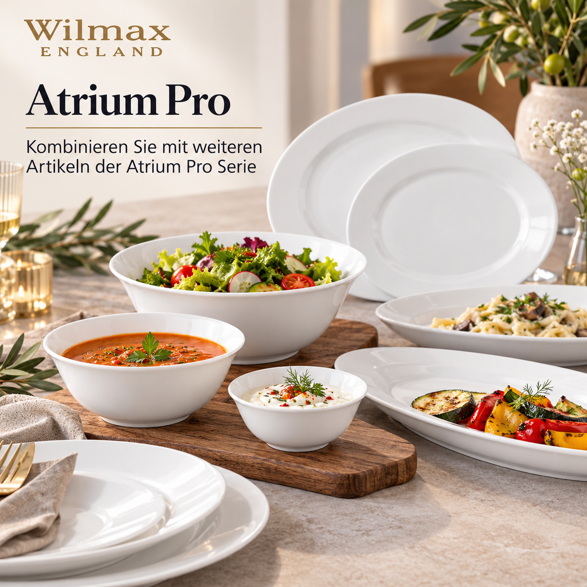 Wilmax Schale 1600 ml 20 cm 2er-Set Weiß aus Porzellan
