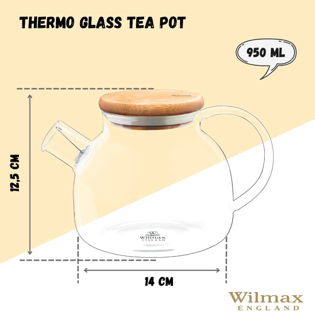 Wilmax Teekanne 950 ml Thermoglas Federfilter Bambusdeckel WL-888810/A