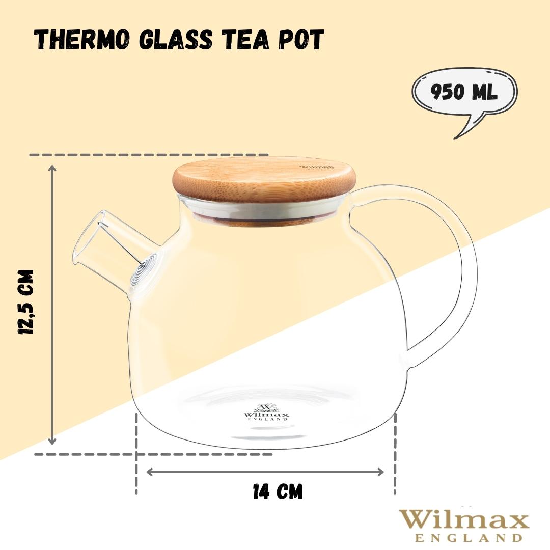 Wilmax Teekanne 950 ml Thermoglas Federfilter Bambusdeckel WL-888810/A