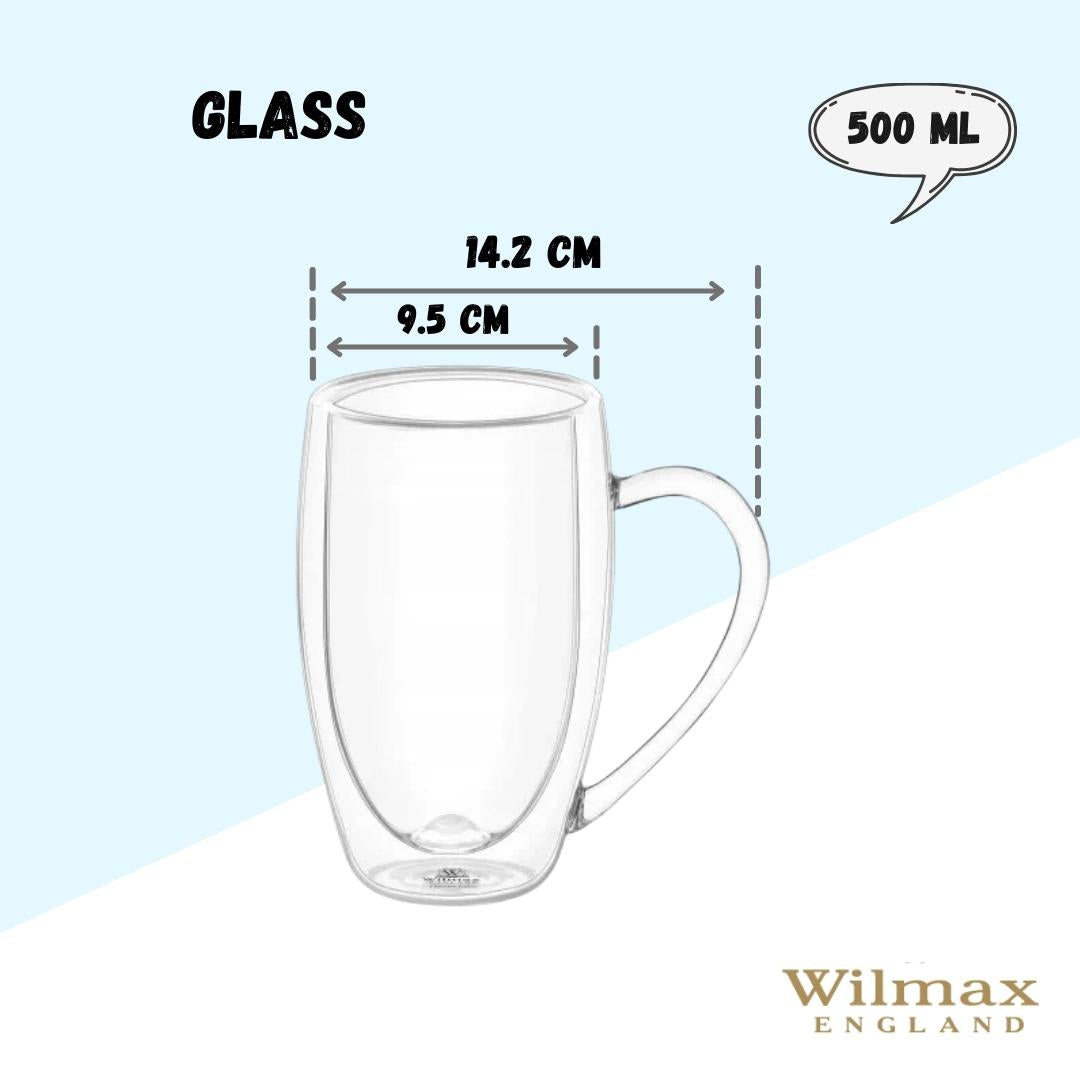Wilmax Doppelwandiger Thermobecher 500 ml Transparent aus Glas