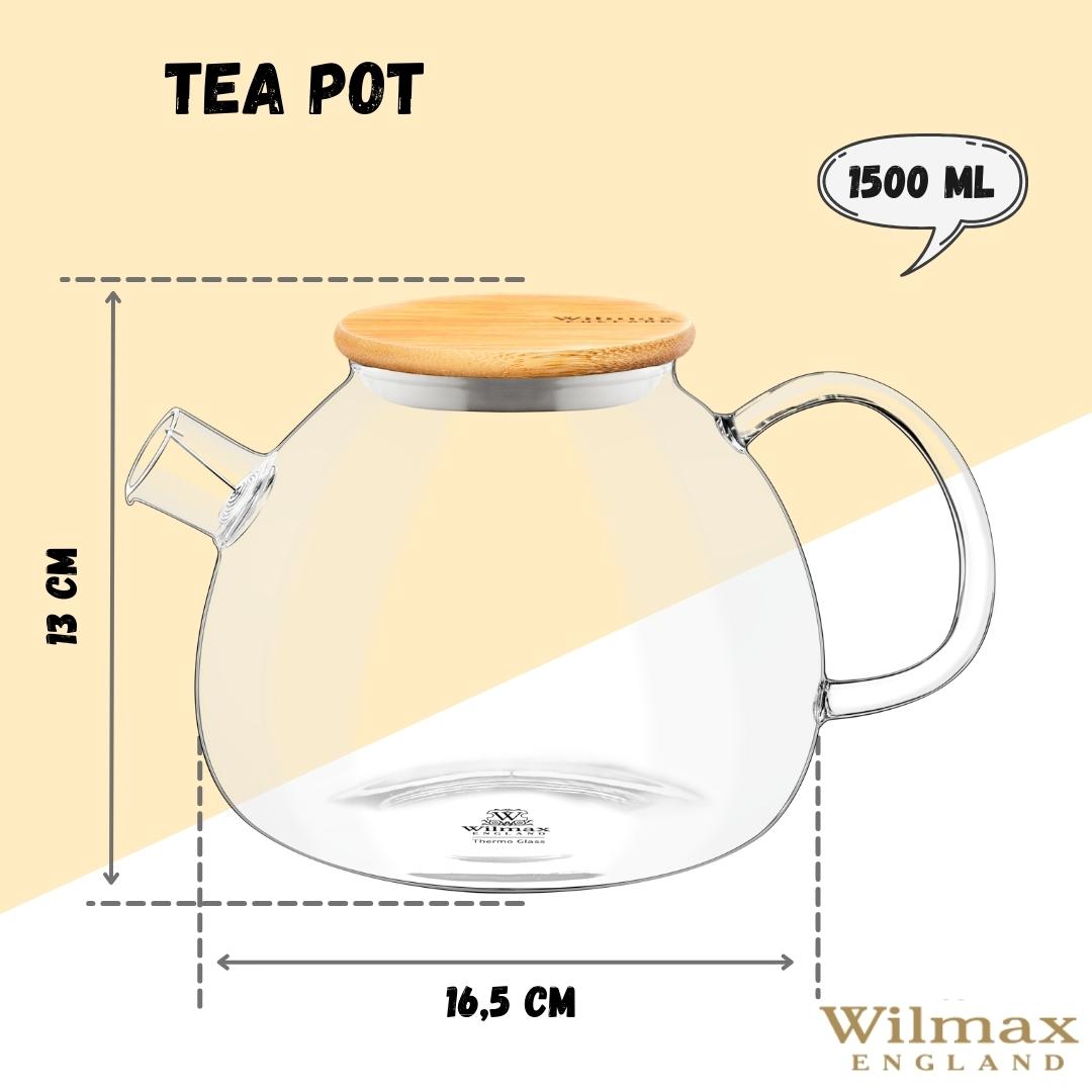 Wilmax Teekanne 1500 ml mit Federfilter Bambusdeckel WL-888825/A