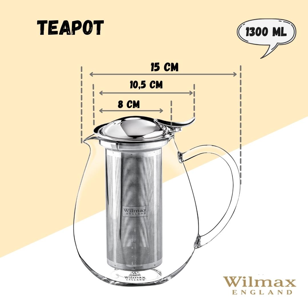 Wilmax 2 Doppelwandtassen & 1 Teekanne Set, WL-888803/A-888748/A2
