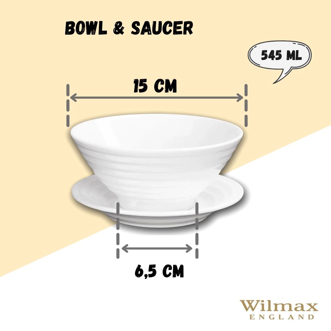 Wilmax Schale mit Untertasse 545 ml Weiß aus Porzellan