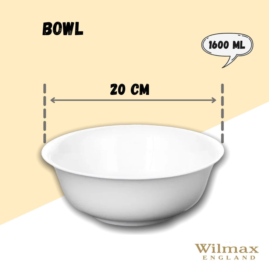 Wilmax Porzellan Schüssel - 20cm Durchmesser, 1600mL - Weiß - WL-992005/A