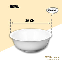 Wilmax Porzellan Schüssel - 20cm Durchmesser, 1600mL - Weiß - WL-992005/A