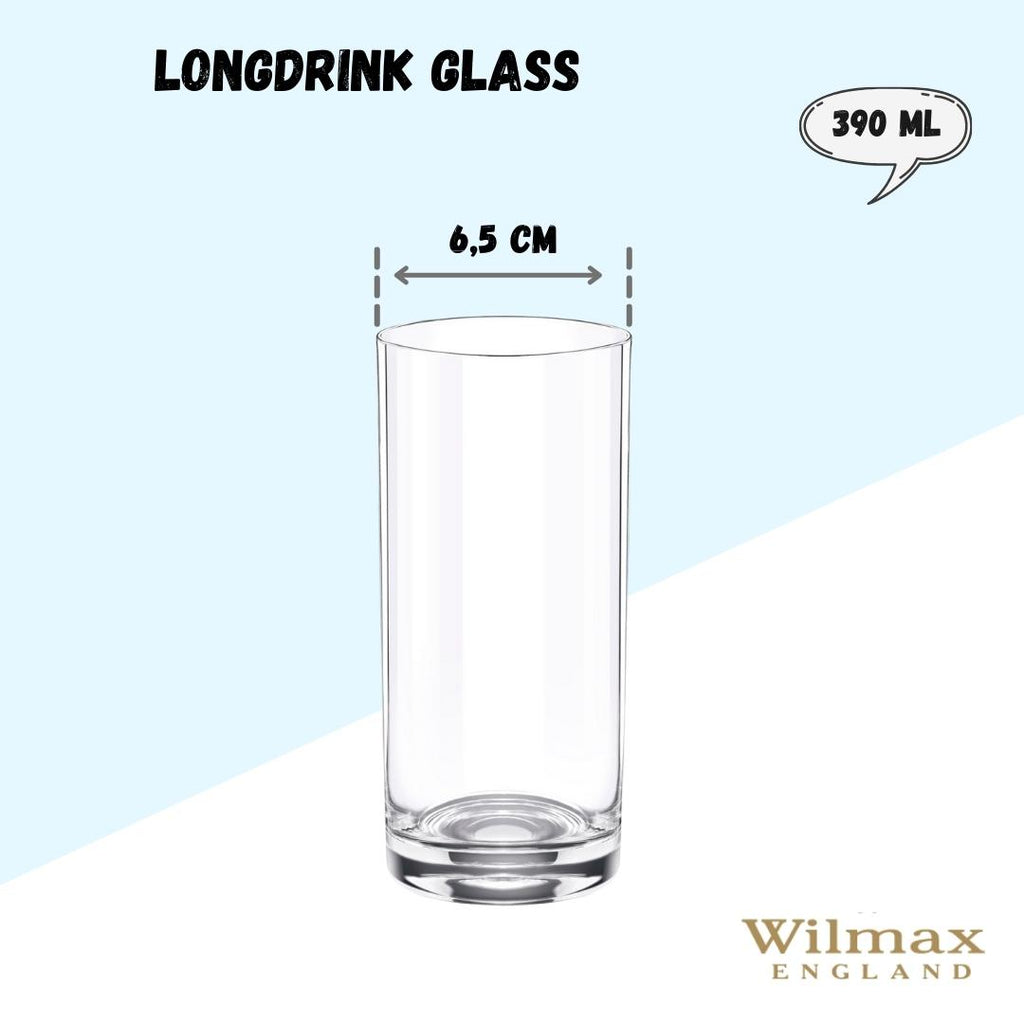 Wilmax Longdrinkglas 390 ml Kristallglas Transparent 6er Set WL-888024/6A