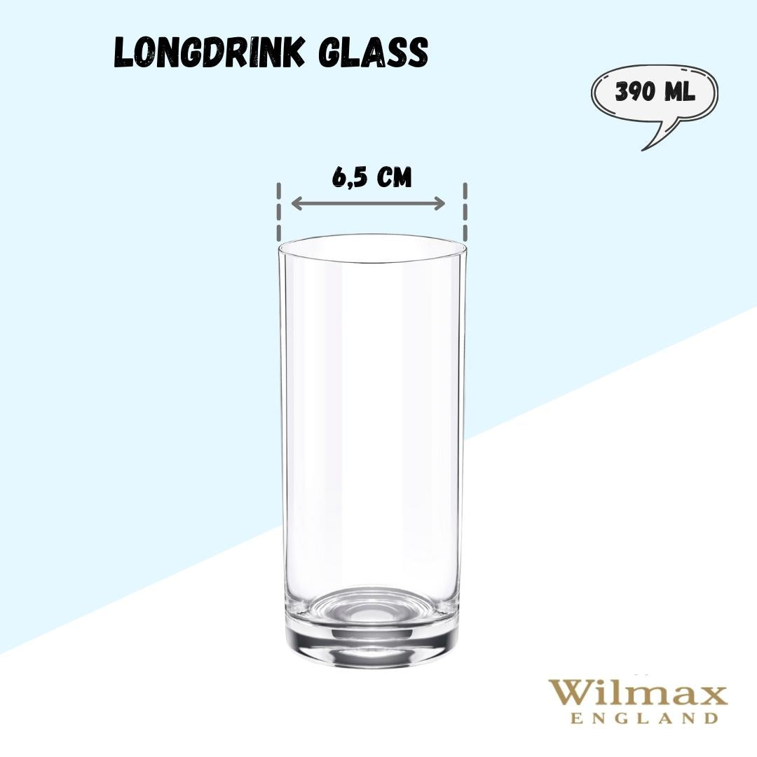 Wilmax Longdrinkglas 390 ml Kristallglas Transparent 6er Set WL-888024/6A