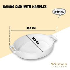Wilmax Porzellan Auflaufform mit Griff, 1650ml, Weiß, 29,5cm WL-997040/A