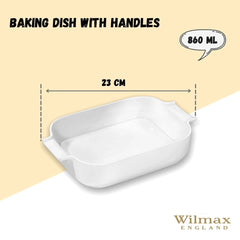 Wilmax Auflaufform mit Griffen, Weiß, 860 ml, 23 x 14.5 cm – WL‑997018/A