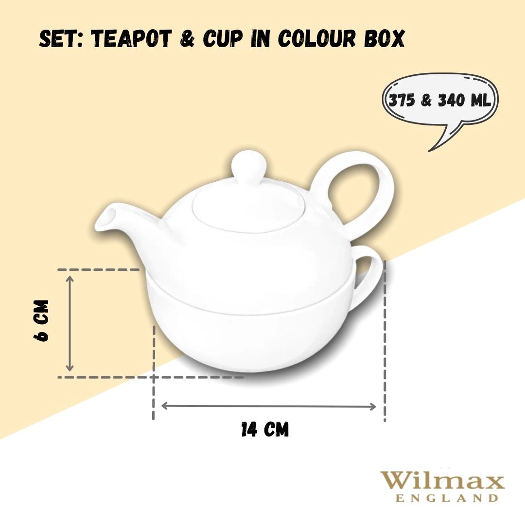 Wilmax Teekanne und Tasse Set 375 ml 340 ml Weiß Porzellan WL-994048/1C
