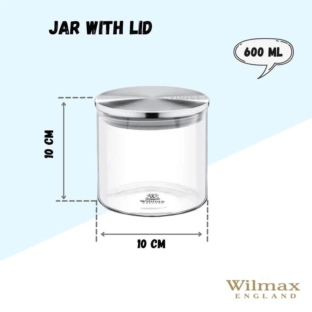 Wilmax Vorratsglas 600 ml mit Edelstahldeckel 3er-Set Transparent