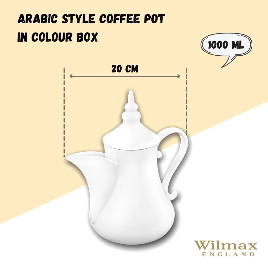 Wilmax Arabische Kaffee- und Teekanne mit integriertem Ausgusssieb 1000 ml Weiß aus Porzellan