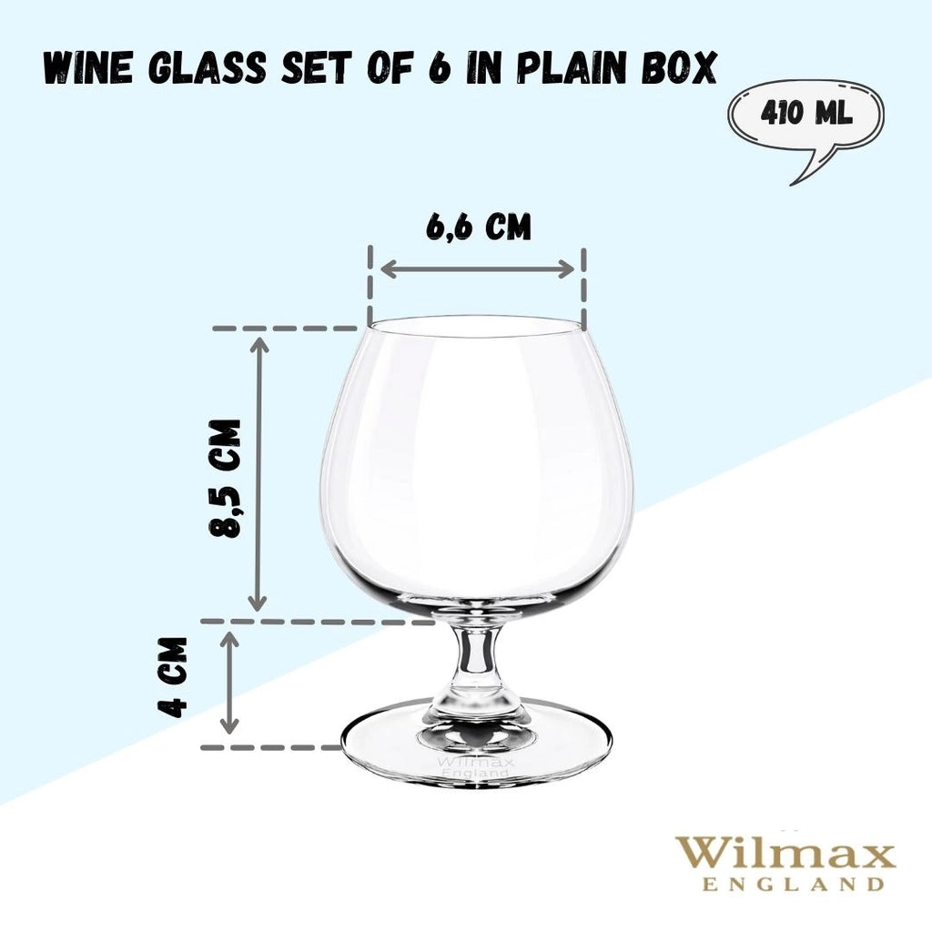 Wilmax Cognacglas 410 ml Kristallglas Transparent 6er Set WL-888025/6A