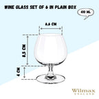 Wilmax Cognacglas 410 ml Kristallglas Transparent 6er Set WL-888025/6A