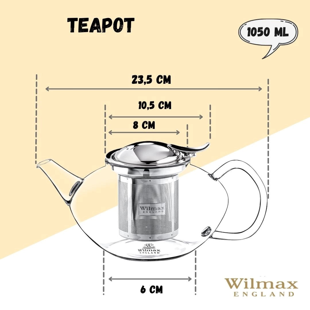Wilmax Teekanne 1050 ml Borosilikatglas Edelstahlfilter WL-888805/A