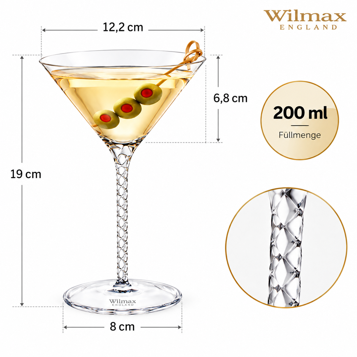 Wilmax Martiniglas 200 ml 2er-Set Transparent aus Wilmax Crystalline-Serie
