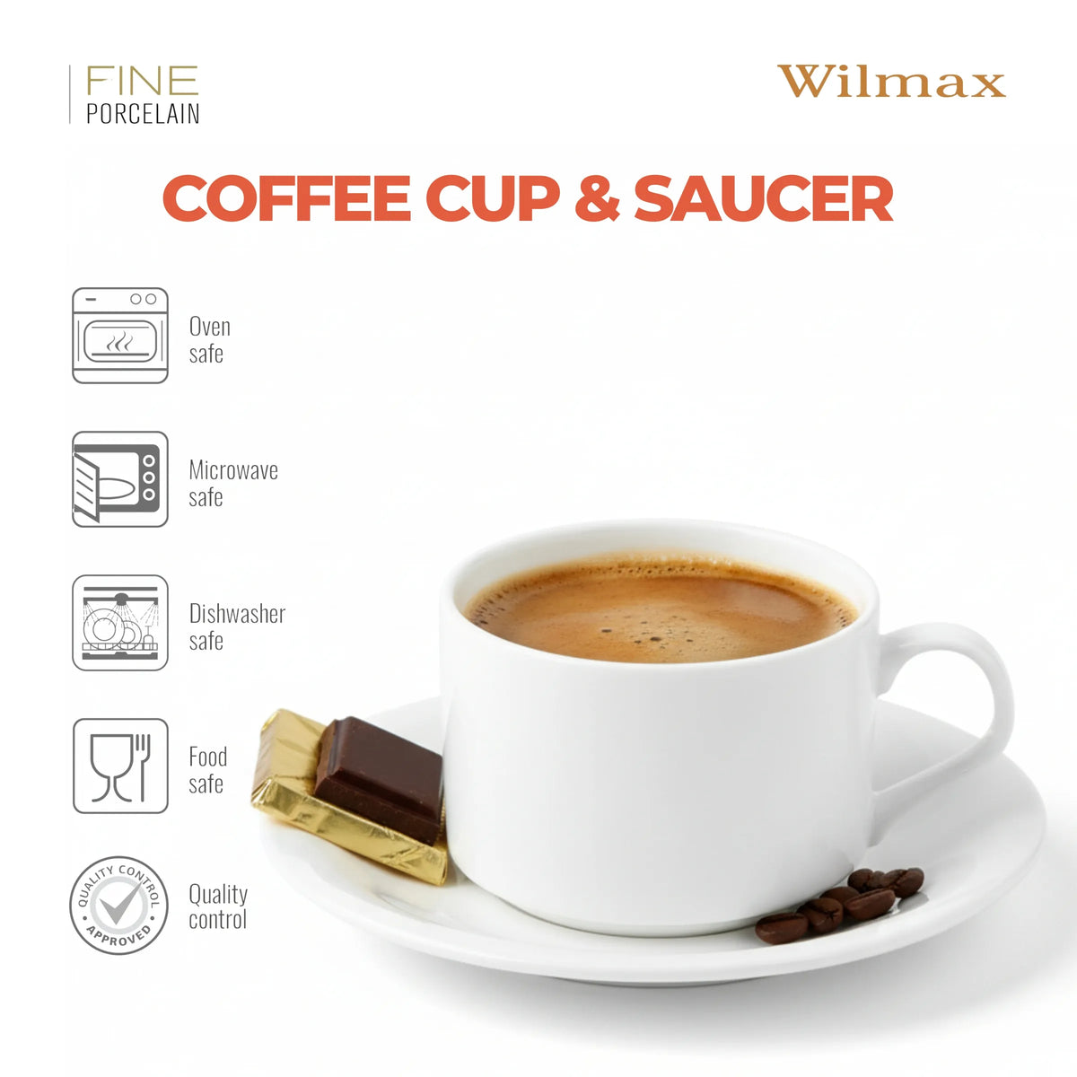 Wilmax Tasse mit Untertassen 160 ml 2er-Set Weiß aus Porzellan