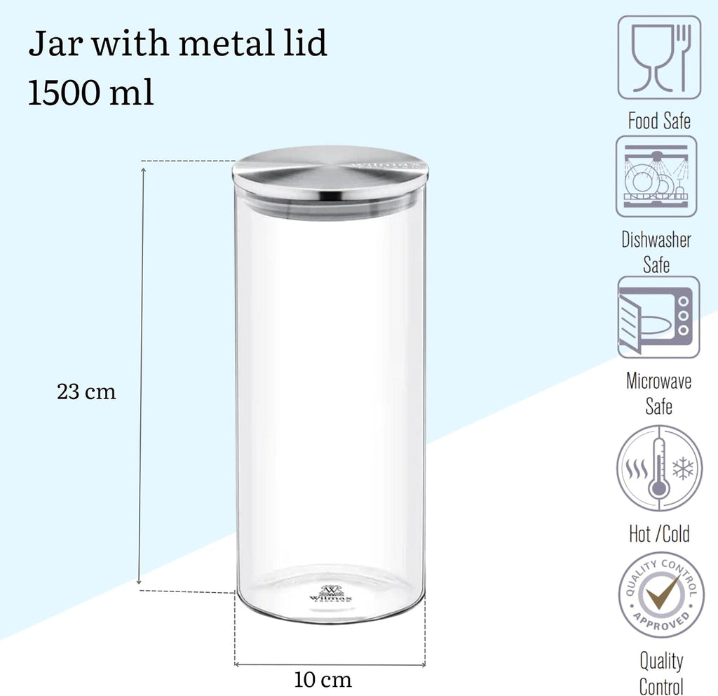 Wilmax Vorratsglas 1500 ml mit Edelstahldeckel 2er-Set Transparent