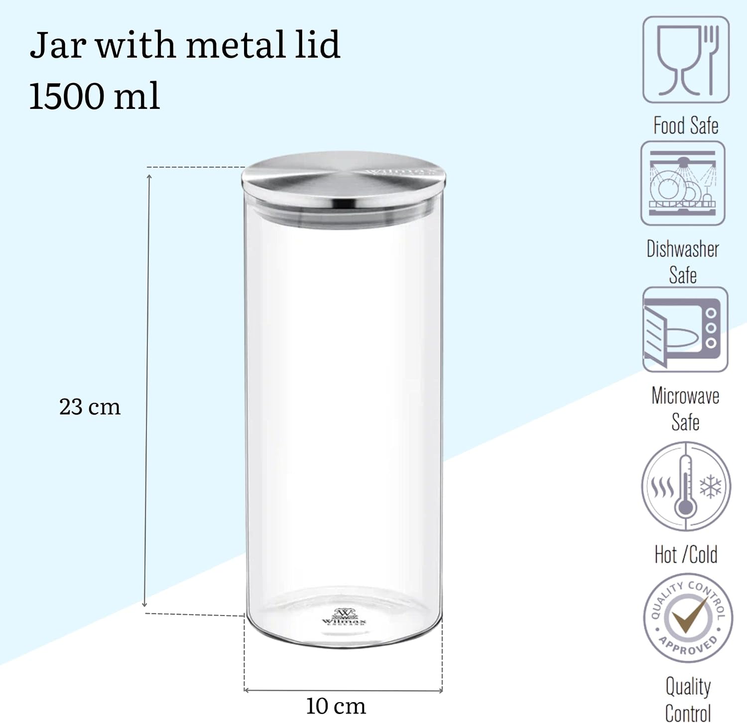 Wilmax Vorratsglas 1500 ml mit Edelstahldeckel 2er-Set Transparent