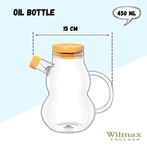 Wilmax WL-888961/A Borosilikatglas Ölflasche mit Bambusdeckel, 450mL Kapazität