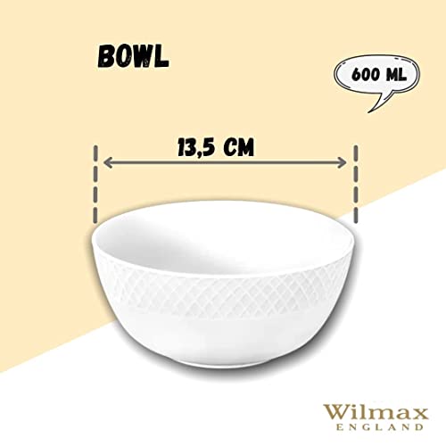 Wilmax WL-880120/2C Porzellan Schüssel, Weiss, 14cm Durchmesser, 600mL Kapazität, 2 Stück