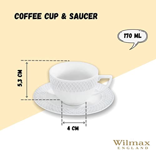 Wilmax WL-880106/AB Porzellan Cappuccino-Tasse und Untertassen-Set, Weiss, 170mL Kapazität