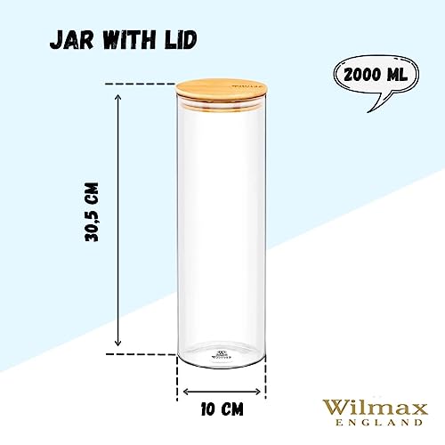 Wilmax WL-888510/A Borosilikatglas Vorratsdose mit Bambusdeckel, 2000 ML Kapazität