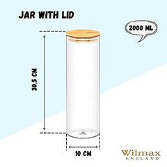 Wilmax WL-888510/A Borosilikatglas Vorratsdose mit Bambusdeckel, 2000 ML Kapazität