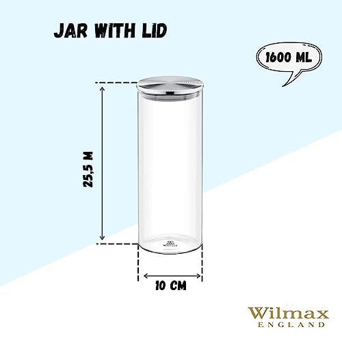 Wilmax WL-888518/A Borosilikatglas Vorratsdose mit Edelstahldeckel, 1600mL Kapazität