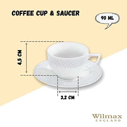 Wilmax WL-880107/AB Porzellan Kaffeetassen- und Untertassen-Set, Weiss, 90mL Kapazität