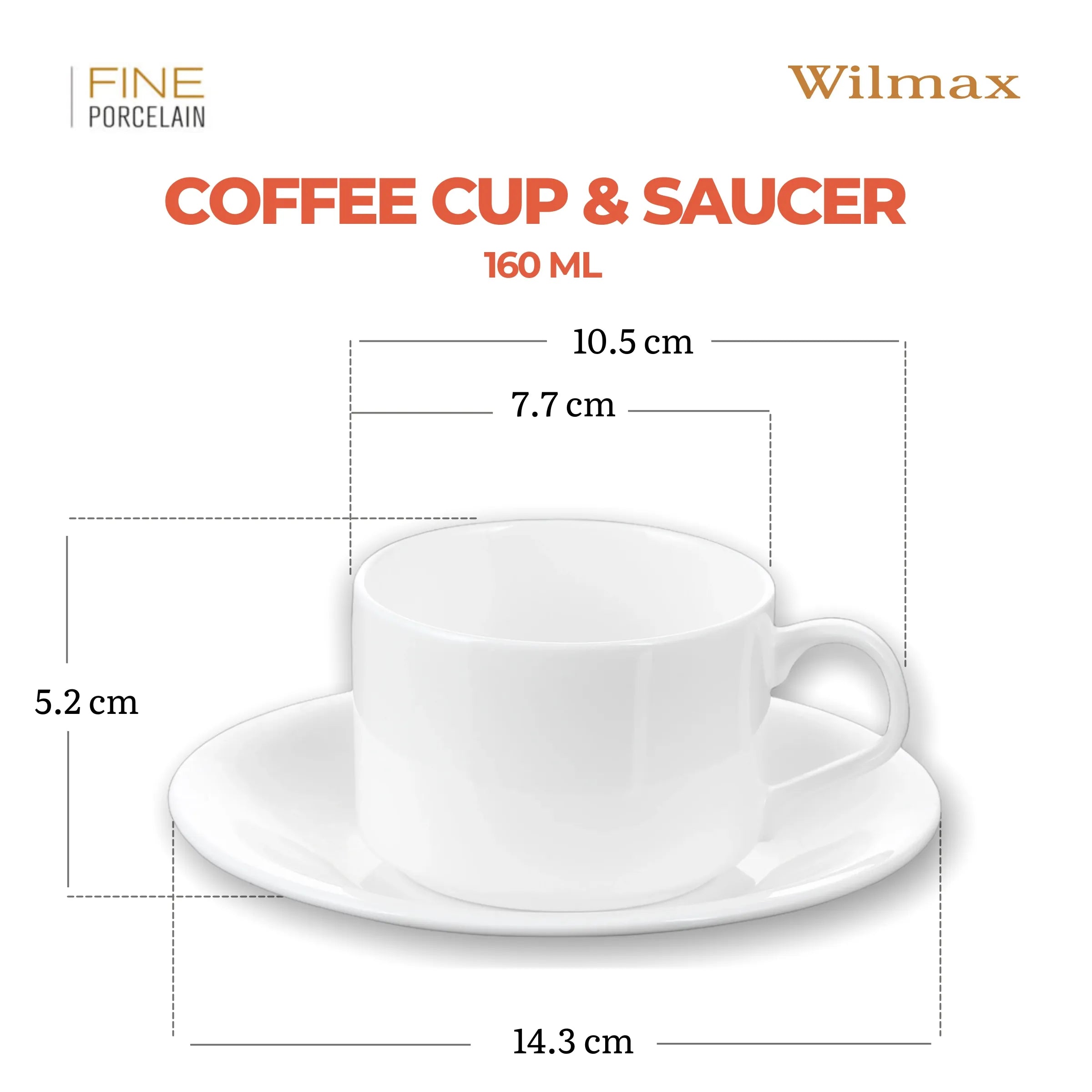 Wilmax Tasse mit Untertassen 160 ml 2er-Set Weiß aus Porzellan