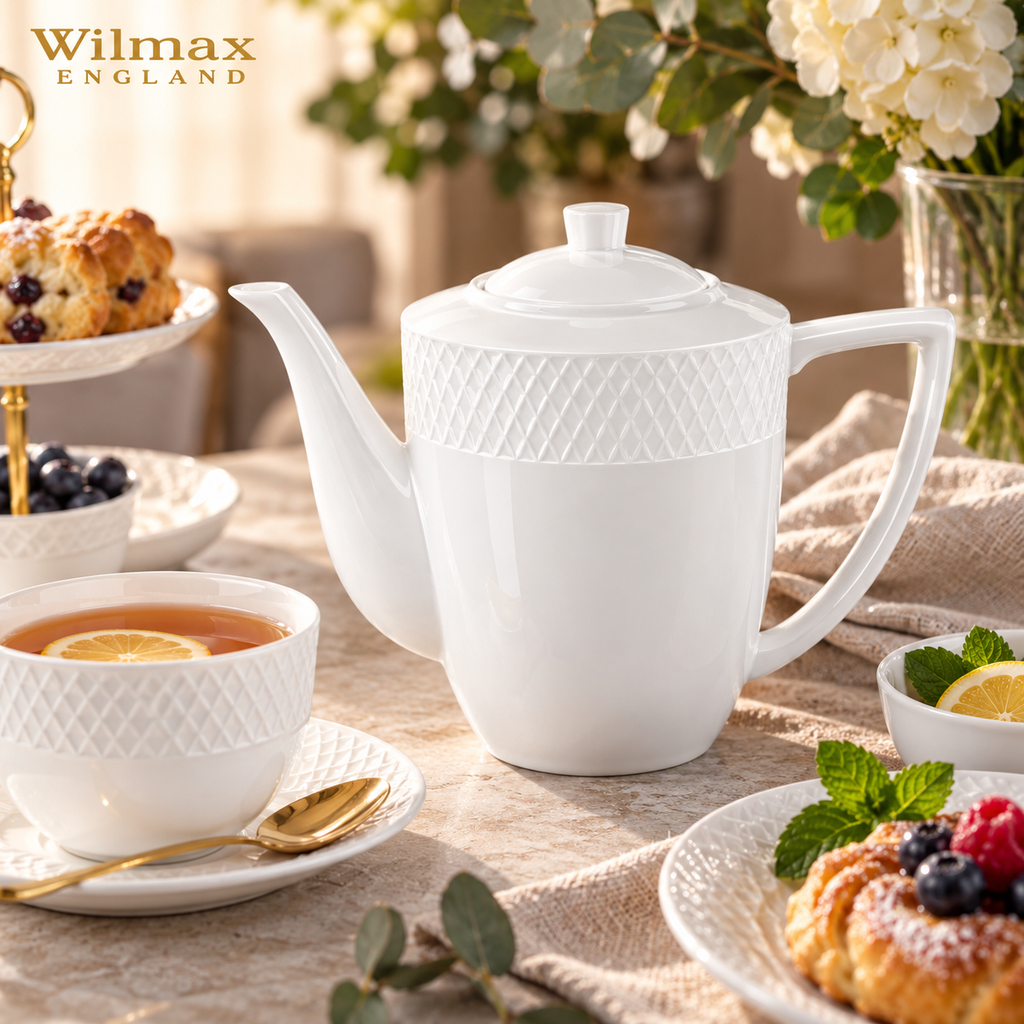 Wilmax Kaffee- und Teekanne mit integriertem Ausgusssieb mit integriertem Ausgusssieb 750 ml Weiß aus Porzellan