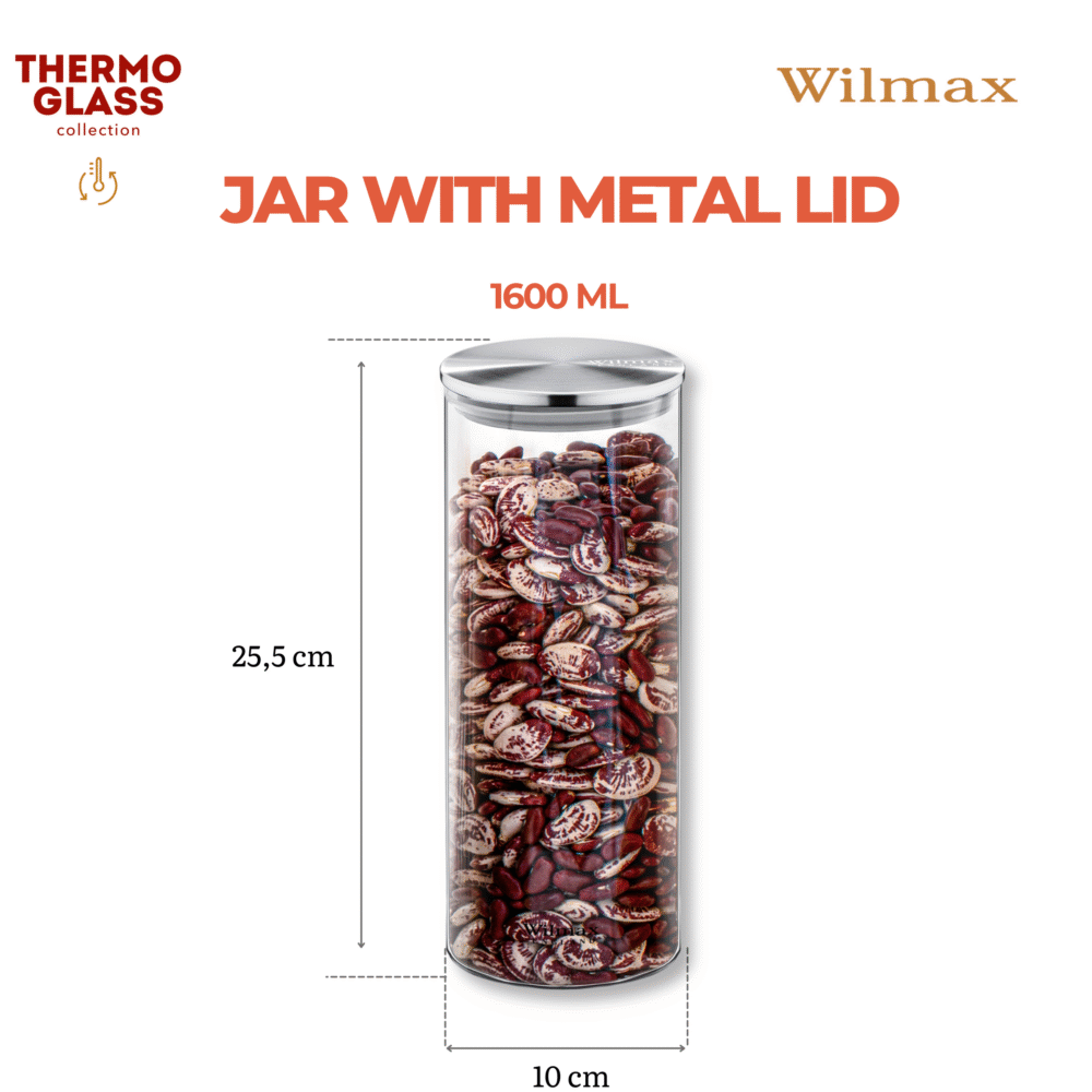 Wilmax Vorratsglas 1600 ml mit Edelstahldeckel Transparent