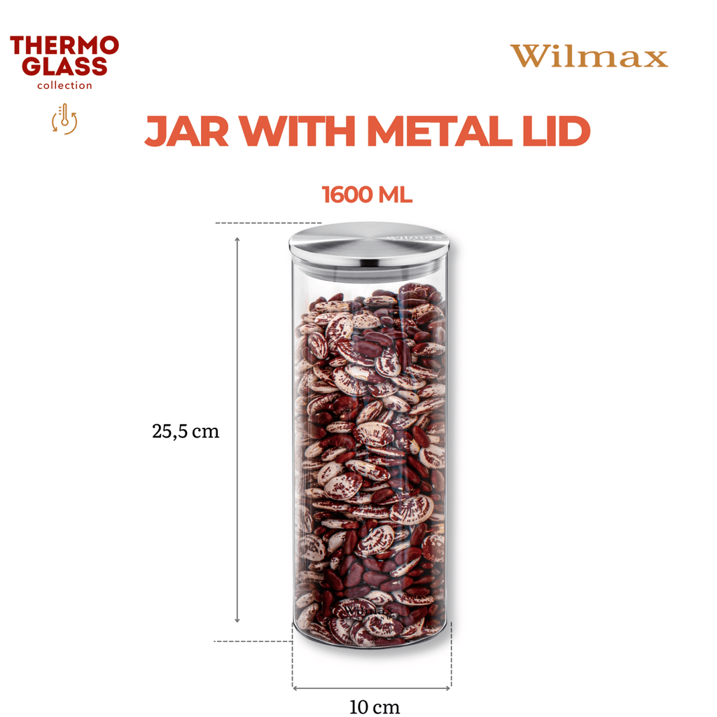 Wilmax Vorratsglas 1600 ml mit Edelstahldeckel 2er Set WL-888518/A2