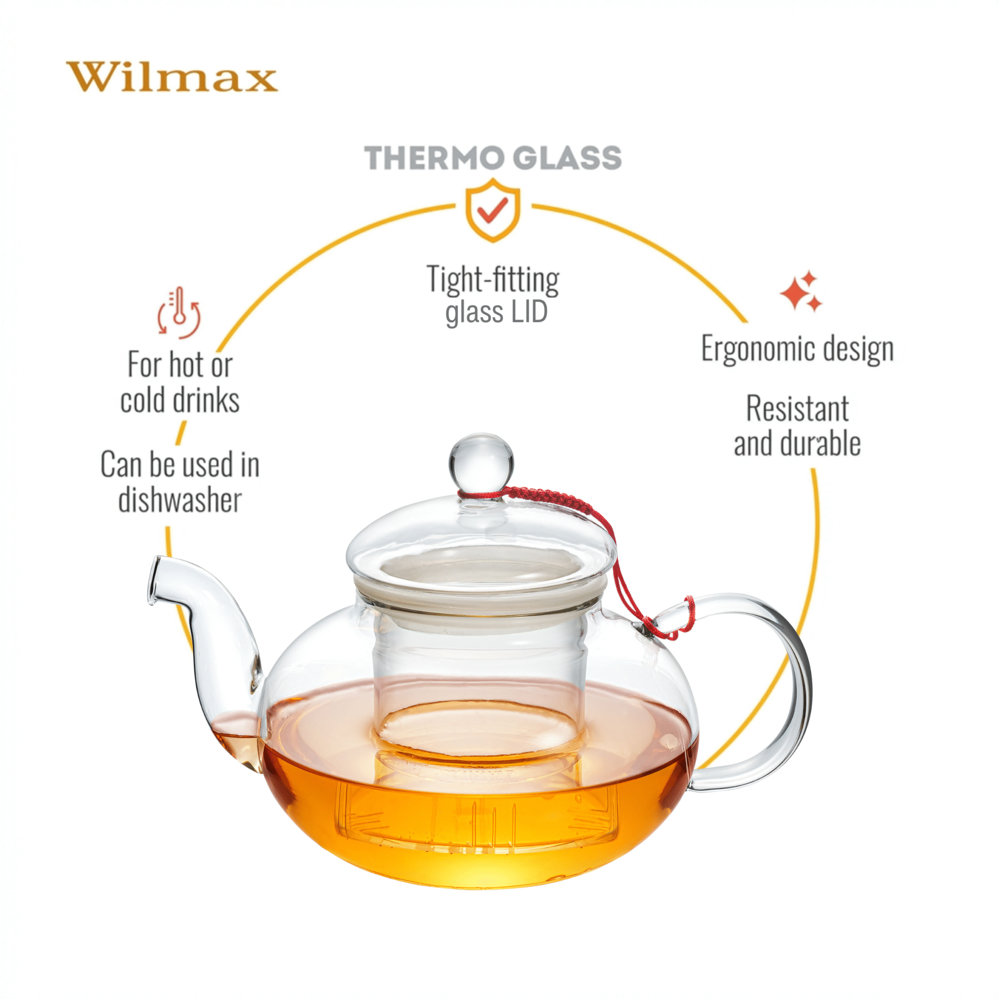 Wilmax Teekanne 1200 ml Thermoglas mit Glasfilter WL-888815/A
