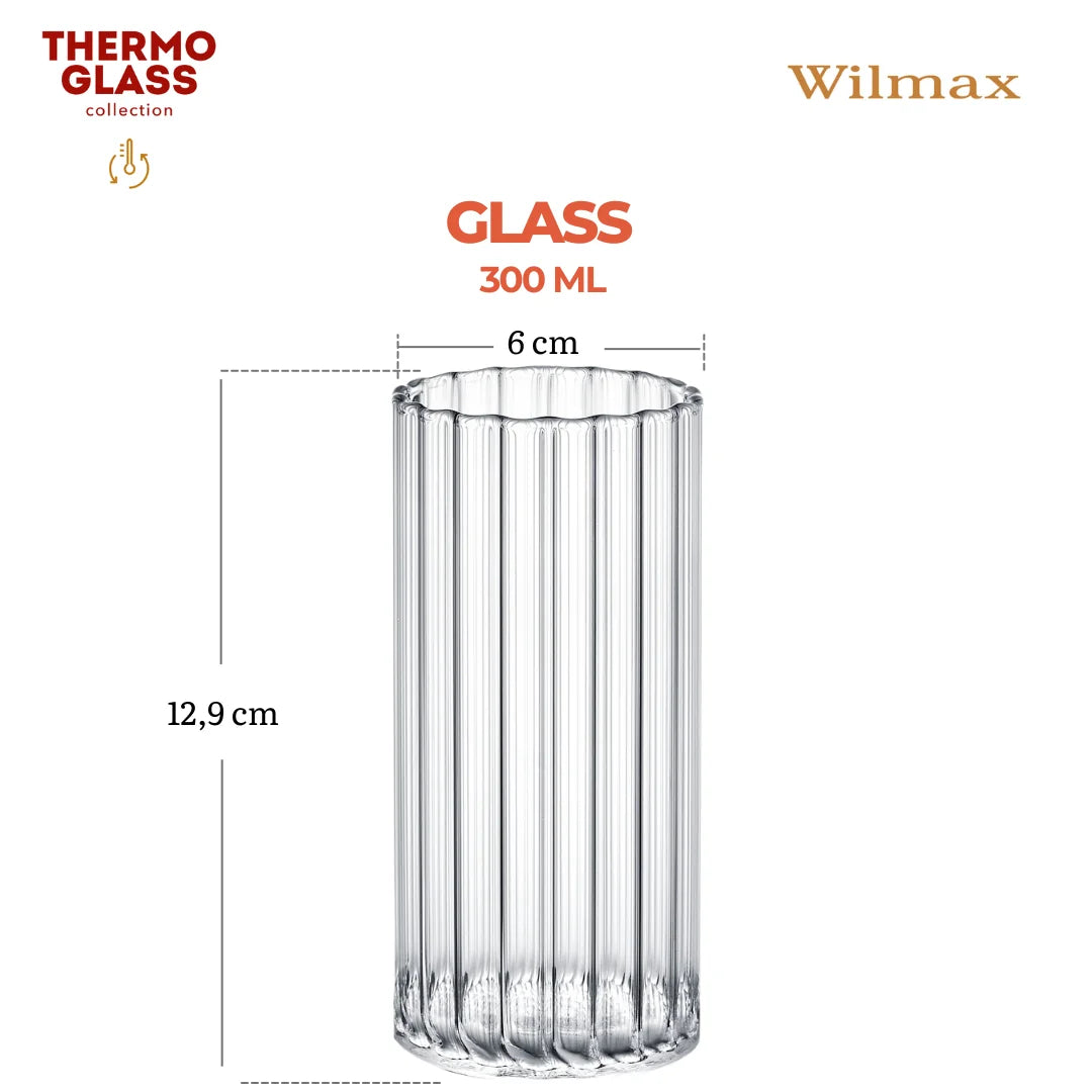 Wilmax Geriffeltes Glas 300 ml Transparent aus Borosilikatglas