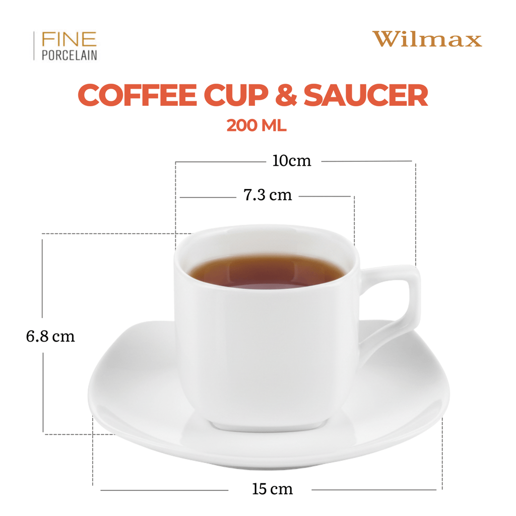 Wilmax Tasse mit Untertassen 200 ml 2er-Set Weiß aus Porzellan