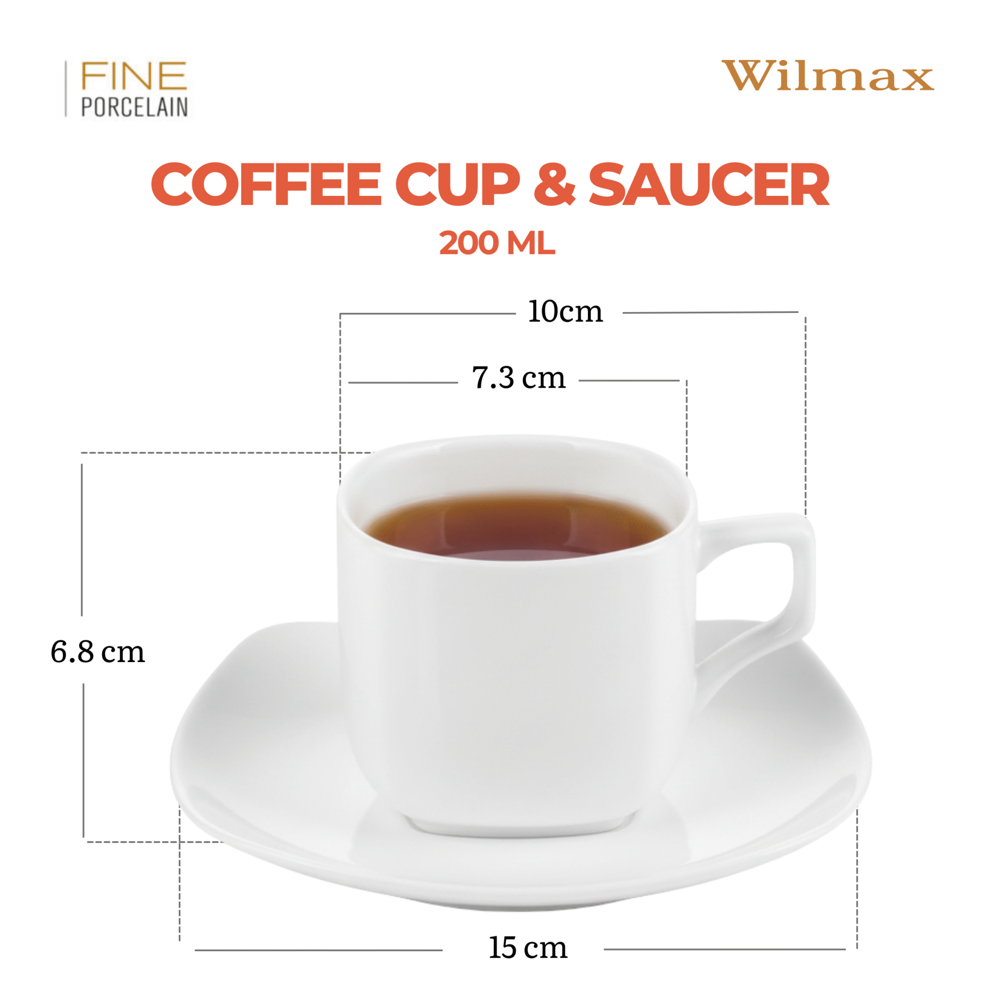 Wilmax Tasse mit Untertasse 200 ml Weiß aus Porzellan