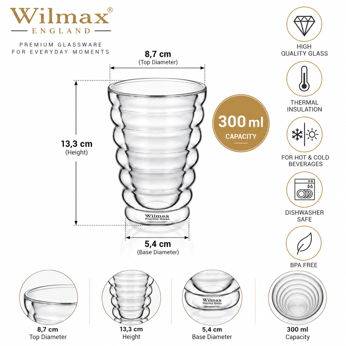 Wilmax Doppelwandiger Thermobecher 300 ml 2er-Set Transparent
