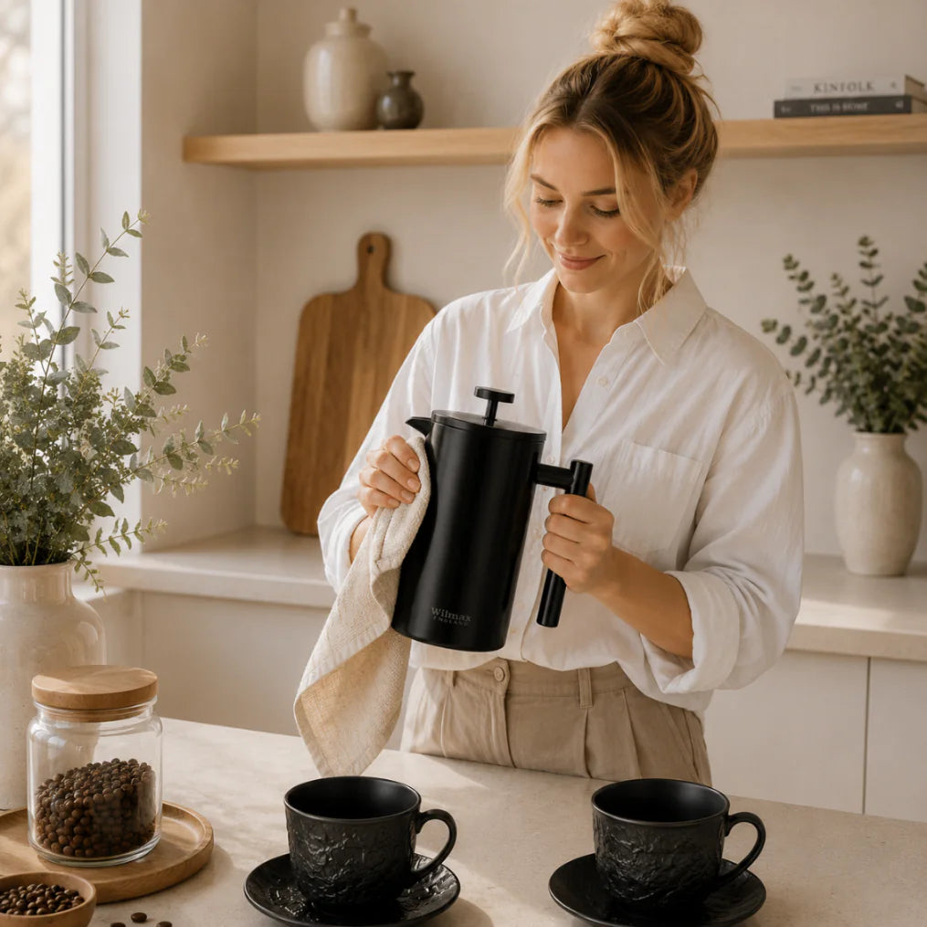 Wilmax French Press 1000 ml aus Edelstahl