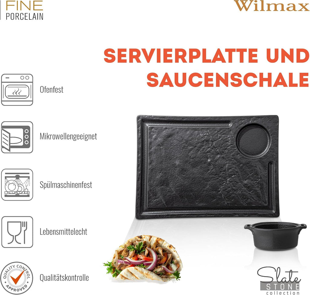 Wilmax Servierset 3-teilig Schwarz aus Porzellan
