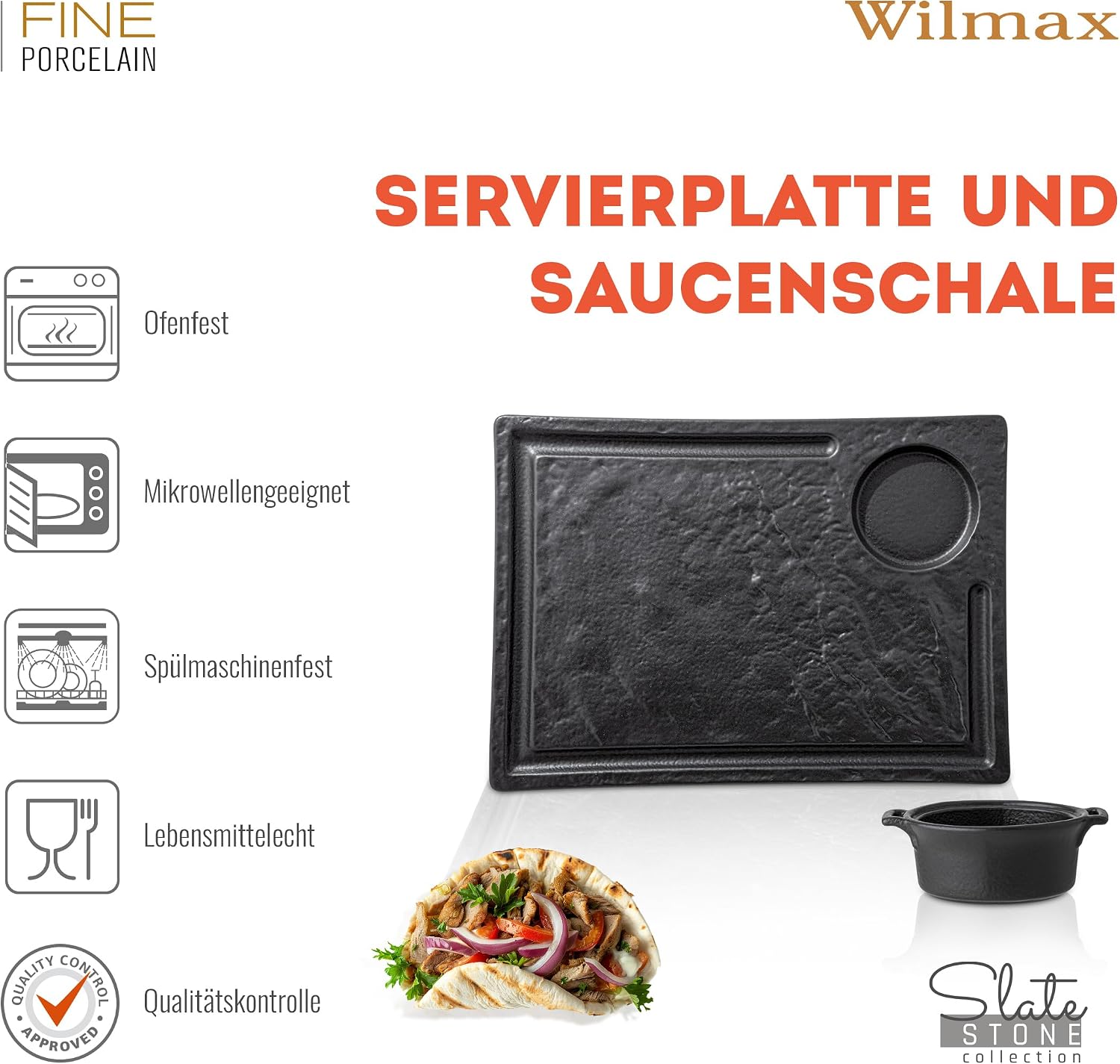 Wilmax Servierset 3-teilig Schwarz aus Porzellan