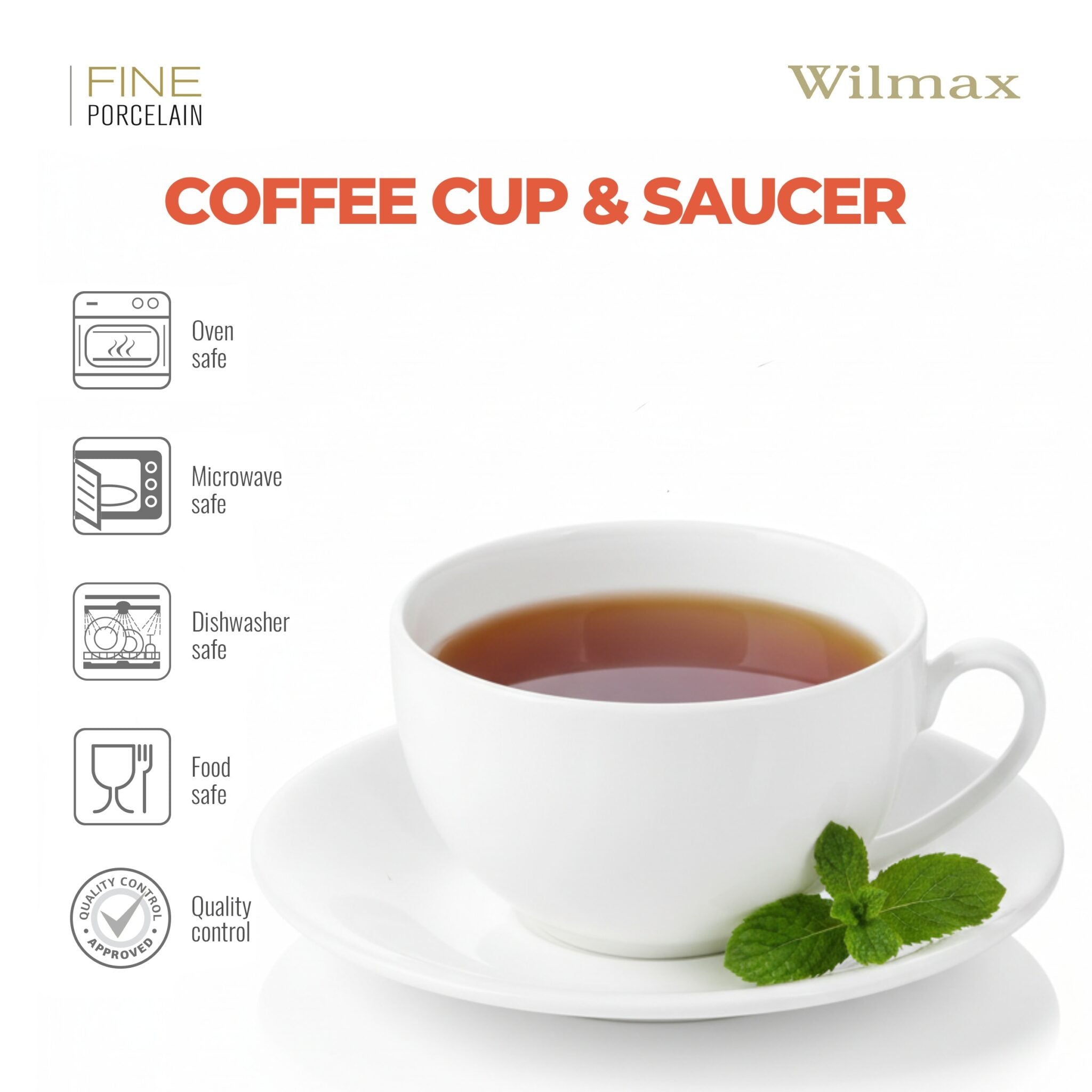 Wilmax Tasse mit Untertasse 250 ml Weiß aus Porzellan